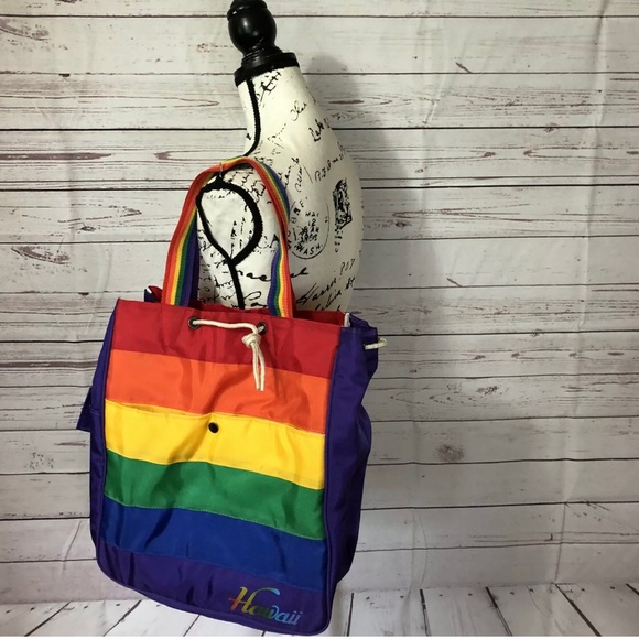 Vintage Handbags - 1980s  Rainbow Hawaii Tote Bag Travel Beach Lined